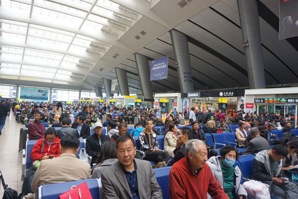 Train station in Beijing, China. Some of our group can be seen on the third row.